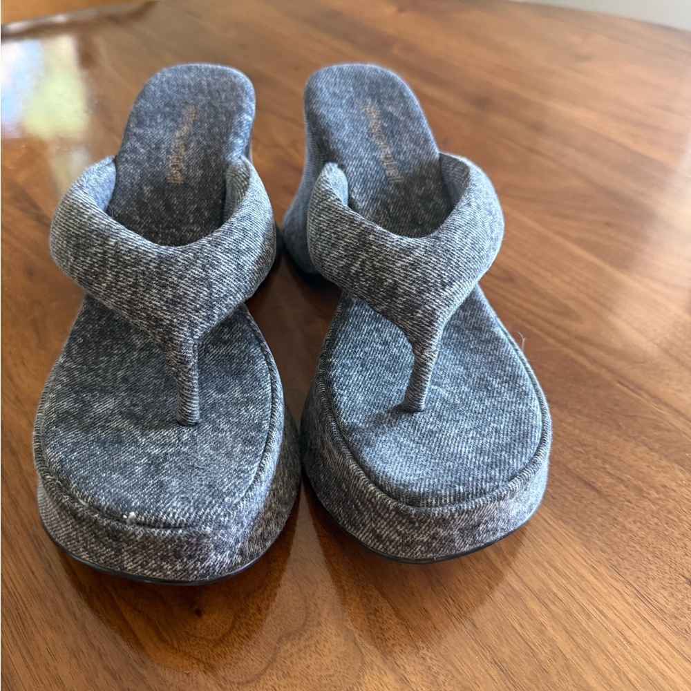 Jeffrey Campbell Black Denim Wedges. Worn once EUC. Size 6.5